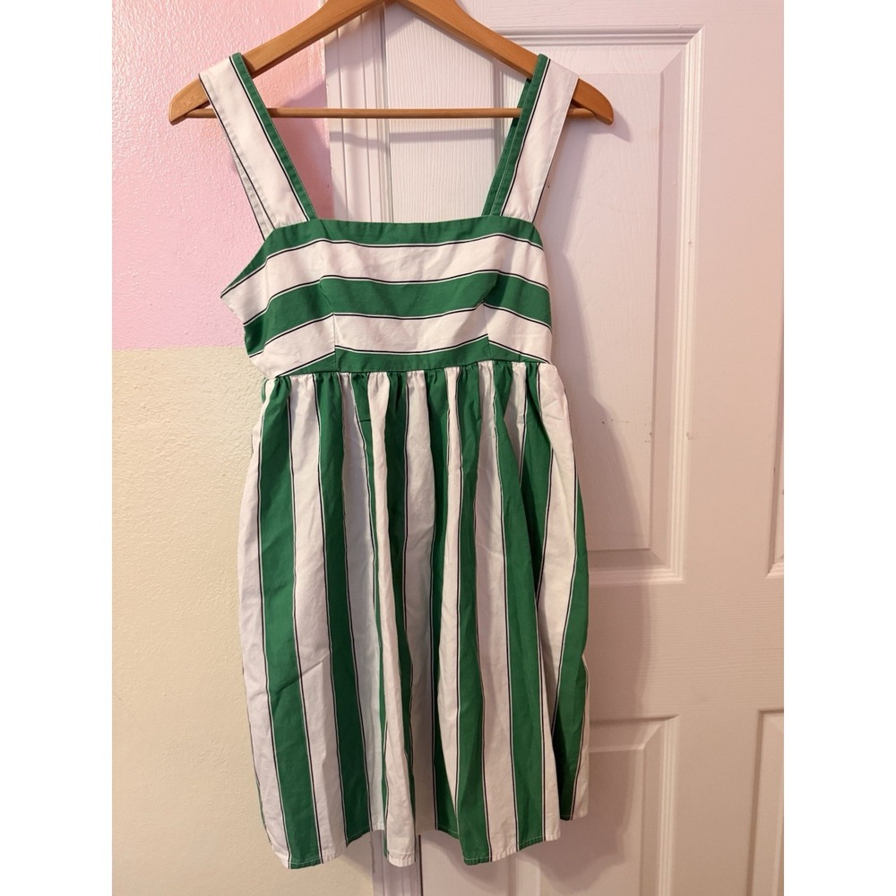 Gap Mini Dress Sz XS Cotton Poplin Sleeveless Women Green Striped EUC
